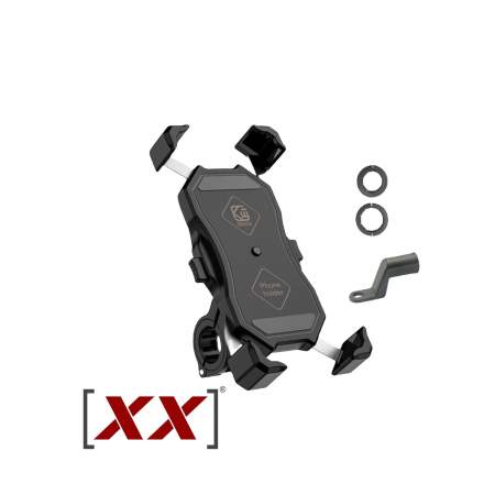Soporte de movil para Manillar de Moto Marca XX DOBLE Negro Sin Cargador  Adaptable para Todo Tipo de movil